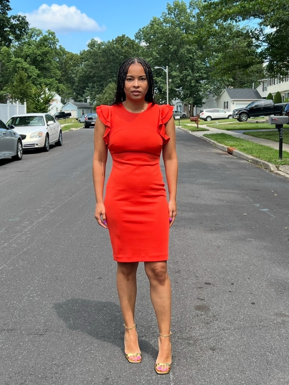 Tommy Hilfiger Orange Ruffle-Sleeve Midi Sheath Dress